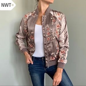 NWT S Satin Floral Embroider Revolve Bomber Jacket
